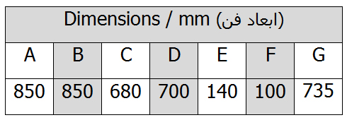 جدول ابعاد هواکش 70 سانت صنعتی ایکا، مدل VIE-70Z4T