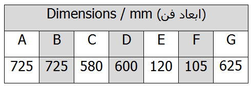 جدول ابعاد هواکش 60 سانت صنعتی سنگین فلزی مدل VIM-60K4T